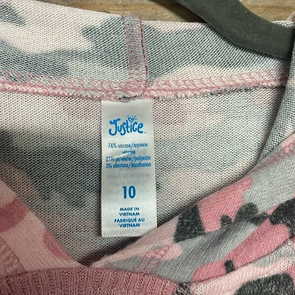Justice size 10 pink and gray camo hoodie with front pocket
